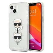 Etui Karl Lagerfeld Glitter Karl's & Choupette Head na iPhone 13 mini - srebrne Karl Lagerfeld