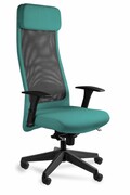 Fotel biurowy, ergonomiczny, Ares Mesh, czarny, tealblue UniqueMeble