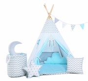 Namiot tipi dla dzieci, bawełna, okienko, mega zestaw, błękitny wiatr SowkaDesign