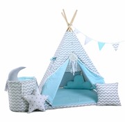 Namiot tipi dla dzieci, bawełna, okienko, mega zestaw, błękitna drzemka SowkaDesign