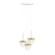 Lampa wisząca potrójna BORRA B 3P mosiądz + mleczny klosz UMMO