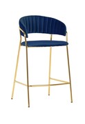 Krzesło barowe MARGO 65 ciemny niebieski - welur, podstawa złota KING HOME