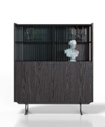 Komoda retro VITRO z witryną / czarna sosna MIDSTY