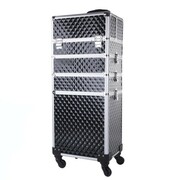 Kuferek kosmetyczny XXXL 4w1 walizka kosmetyczna na kółkach obrotowych 360 stopni Diamond 3D Czarny ze srebrnymi okuciami GNB-LAB