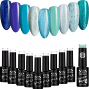9x Lakier Hybrydowy NTN 5g Niebieskie Mixy ZESTAW 10w1 + Baza