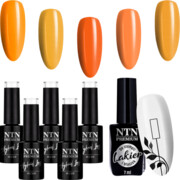 5x Lakier Hybrydowy NTN 5g Dyniowe Halloween Jesień + Lakier Do Stempli Czarny NTN