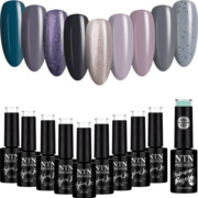 9x Lakier Hybrydowy NTN 5g Szare Mixy ZESTAW 10w1 + Baza