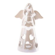 Świecznik ceramiczny anioł 10,6 x 17,5 x 7,9 cm (biały) Dakls