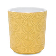 Osłonka ceramiczna 14 x 13 x 13 cm (musztardowa, motyw roślinny) Art-Pol