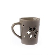 Kominek ceramiczny kubek ze śnieżynką 12,5 x 11 x 9 cm (brązowy) Dakls