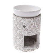 Kominek ceramiczny 9,5 x 12 x 9,5 cm (biały z beżowymi zdobieniami) Dakls
