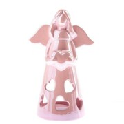 Świecznik ceramiczny anioł 10,6 x 17,5 x 7,9 cm (różowy) Dakls