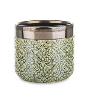 Osłonka ceramiczna 13 x 14,5 x 14,5 cm (zielona, złote zdobienia) Art-Pol