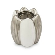 Świecznik ceramiczny 10 x 8 x 8 cm (biały ze srebrnymi zdobieniami) Art-Pol