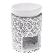 Kominek ceramiczny 9,5 x 12 x 9,5 cm (biały z szarymi zdobieniami) Dakls