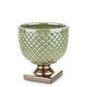 Osłonka kamionkowa Kielich 16 x 15 x 15 cm (zielona, złote zdobienie) Art-Pol