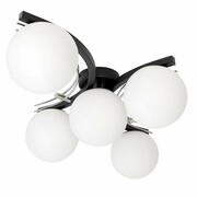 Nowoczesna lampa sufitowa 5-płomienna – kula mleczna – czarny z chromowanym wykończeniem – do salonu, sypialni, korytarza – produkcja Polska ROMIR