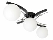 Nowoczesna lampa sufitowa 3-płomienna – kula mleczna – czarny z chromowanym wykończeniem – do salonu, sypialni, korytarza – produkcja Polska ROMIR