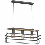 Lampa sufitowa, żyrandol czarny z drewnem Kortez 3xE27, 4454-LUM Luminex