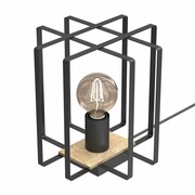 Lampa biurkowa, czarna z drewnem Kortez 1xE27, 4460-LUM Luminex