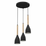 Lampa sufitowa, żyrandol czarny z drewnem Muza 3xE27, 9740-LUM Luminex