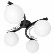 Nowoczesna lampa sufitowa 4-płomienna – kula mleczna – czarny z chromowanym wykończeniem – do salonu, sypialni, korytarza – produkcja Polska ROMIR