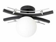 Nowoczesna lampa sufitowa 1-płomienna – kula mleczna – czarny z chromowanym wykończeniem – do salonu, sypialni, korytarza – produkcja Polska ROMIR