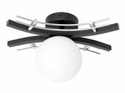 Nowoczesna lampa sufitowa 1-płomienna – kula mleczna – czarny z chromowanym wykończeniem – do salonu, sypialni, korytarza – produkcja Polska ROMIR