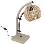 Lampa stołowa w stylu skandynawskim 9106 abażur drewniany naturalny, brązowy, czarny ROMIR