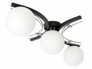 Nowoczesna lampa sufitowa 3-płomienna – kula mleczna – czarny z chromowanym wykończeniem – do salonu, sypialni, korytarza – produkcja Polska ROMIR