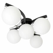 Nowoczesna lampa sufitowa 5-płomienna – kula mleczna – czarny z chromowanym wykończeniem – do salonu, sypialni, korytarza – produkcja Polska ROMIR