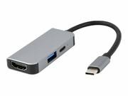 GEMBIRD A-CM-COMBO3-02 wieloportowy adapter USB type C 3w1 HUB USB + HDMI + PD srebrny GEMBIRD