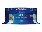 VERBATIM 43811 BluRay BD-R SL DATALIFE VerbatimSpindle 25 25GB 6x WIDE PRINTABLE NO ID VERBATIM
