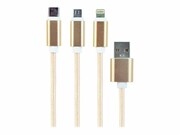 GEMBIRD CC-USB2-AM31-1M-G Gembird kabel USB 3w1 do ładowania micro USB/USB-C/8-pin, złoty, 1m GEMBIRD