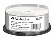 VERBATIM 43738 BluRay BD-R SL Verbatim Spindle 25 25GB 6x WIDE PRINT NO ID VERBATIM