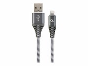 GEMBIRD CC-USB2B-AMLM-2M-WB2 Gembird Kabel Premium USB 2.0 do 8-pin (metalowe wtyki,oplot) 2m, szary/biały GEMBIRD