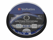 VERBATIM 43825 Verbatim BluRay M-DISC BD-R Spindle 10 25GB 4x Inkjet Printable VERBATIM