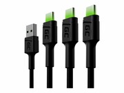 GREENCELL 3x Cable GC Ray USB-C 120cm green LED backlight Ultra Charge QC 3.0 GREEN CELL