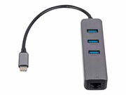 AKYGA Hub USB type C do 3x USB 3.0 AK-AD-66 z kartą sieciową 10/100/1000 15cm AKYGA