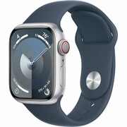 APPLE Watch 9 GPS + Cellular 41mm koperta z aluminium (srebrny) + pasek sportowy rozmiar S/M (sztormowy błękit)