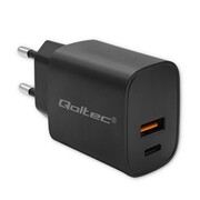 Qoltec Ładowarka GaN Power Pro | 1xUSB-C | 1xUSB | 30W | 5-20V | 1.5-3A | Czarna AZQOLUL00052377
