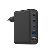Gembird Ładowarka uniwersalna 100W GaN 1xUSB-A 3xUSB-C szybkie ładowanie LCD czarna AZGEMLS00000007