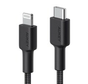 AUKEY CB-CL03 Black nylonowy kabel Lightning-USB C | USB Power Delivery USB-PD | 2m | certyfikat MFi Apple AKAUKKUACBCL030