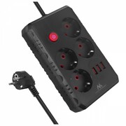 Maclean Listwa zasilająca MCE392 B, 4 gniazda 3xUSB, 110-240V AC 50/60Hz, 2.1A max 2500W, 1,5m czarna ALMCLZAMMCE392B