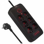Maclean Listwa zasilająca MCE389 B 6 gniazd 4xUSB-A, 1xUSB-C 110-240V AC 50/60Hz, 2.1A max 2500W, czarna ALMCLZAMMCE389B