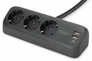 Digitus Listwa zasilająca biurkowa, 3 gniazda Schuko, 2x USB-A (2x 12W), 1x USB-C (30W) z zaciskiem na blat, kabel 1,5m, czarna ALASSZA00000006