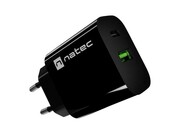 Natec Ładowarka sieciowa Ribera 1xUSB-A 1xUSB-C 20W czarna AZNATUL00000033