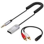 Qoltec Bezprzewodowy adapter odbiornik dźwięku Audio HiFi Home&Car | Bluetooth 6.0 | 2 x RCA | 1 x AUX MiniJack 3.5mm | USB | Mikrofon ASQOLTB00056983