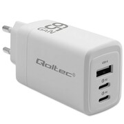 Qoltec Ładowarka sieciowa 65W GaN | 5-20V | 3-3.35A | 2xUSB-C PD | 1xUSBQC 3.0 | Biała AZQOLUL00051822