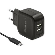 Qoltec Ładowarka sieciowa 17W | 5V | 3.4A | 2xUSB + kabel USB typC AZQOLUL00050188